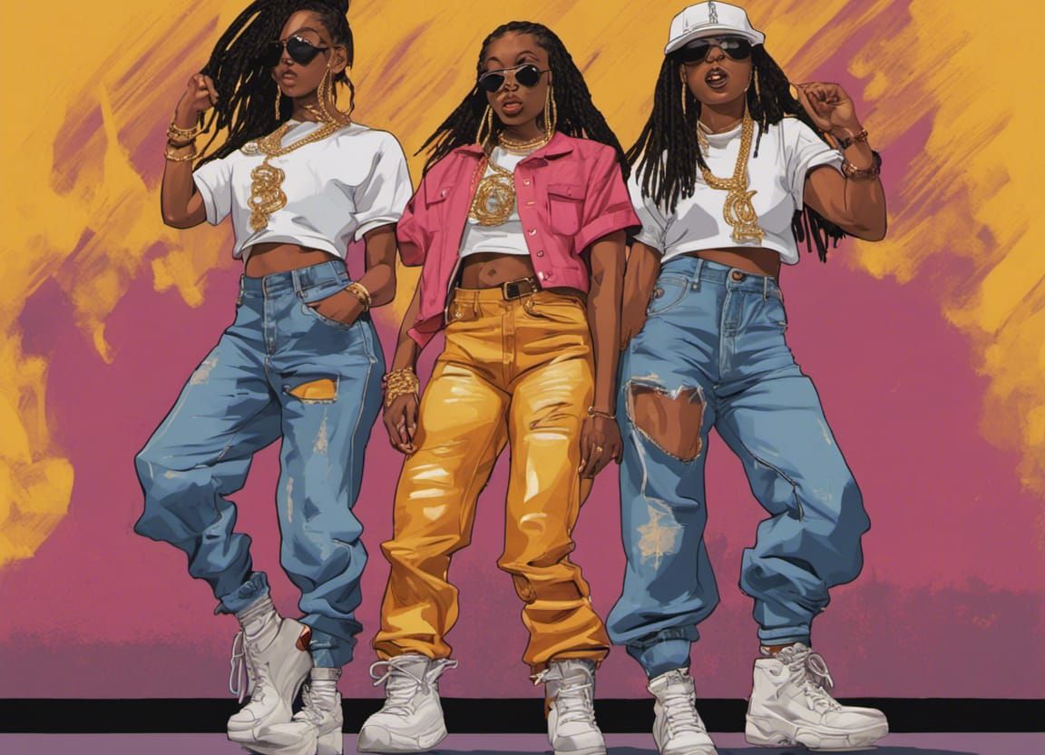 Girl rappers and their  dressed in style 1992, baggy jeans, ...
