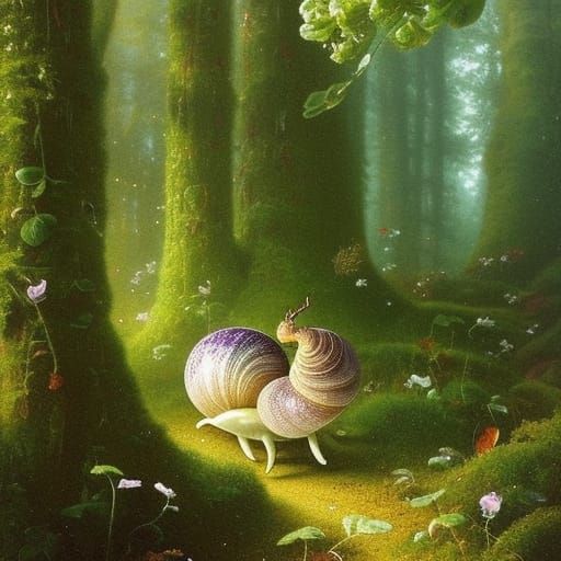 Enchanted Forest Snail: A Surrealist Dreamscape