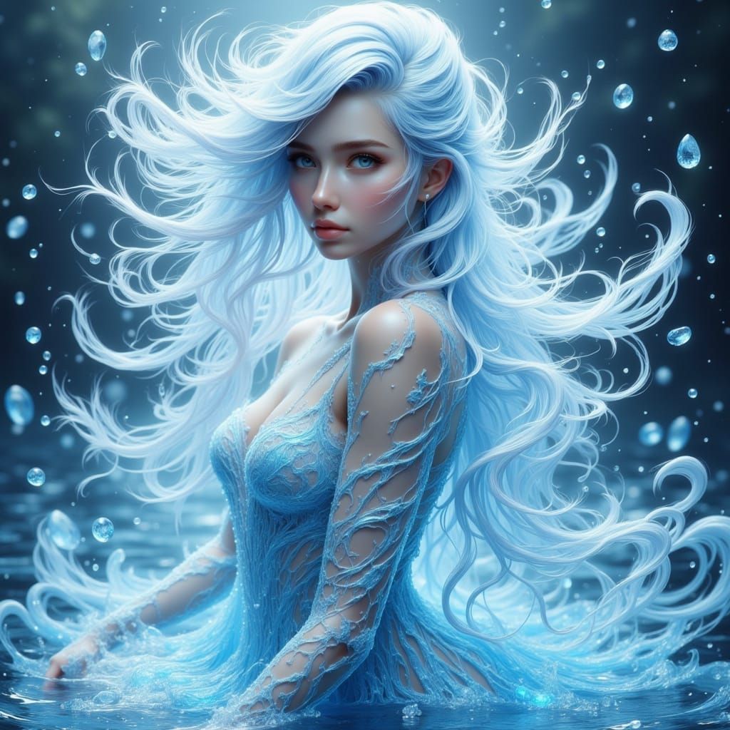 Aquatic Woman Emerges as Water Spirit in 3D Anime Style