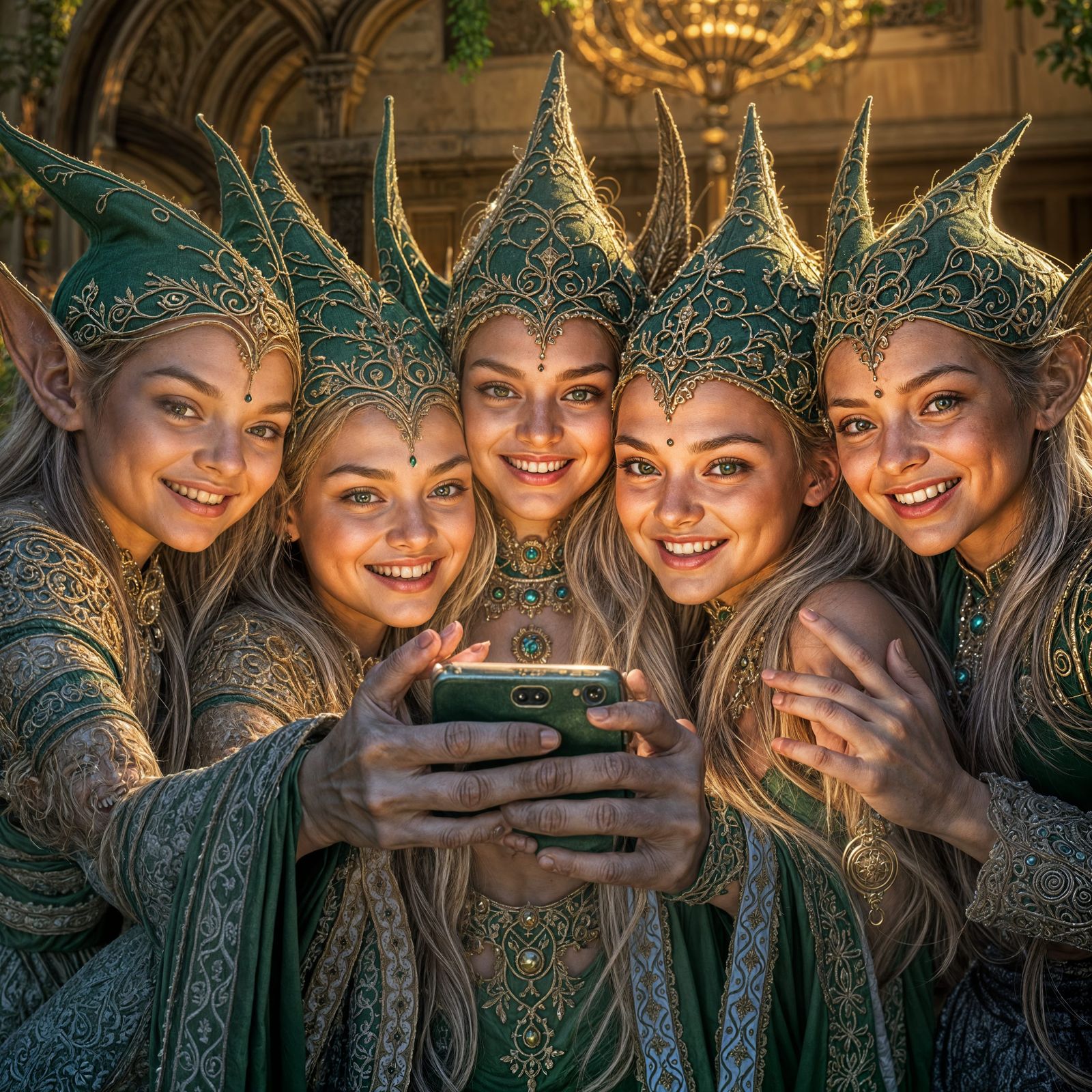 Happy Elves Posing for a Group Selfie