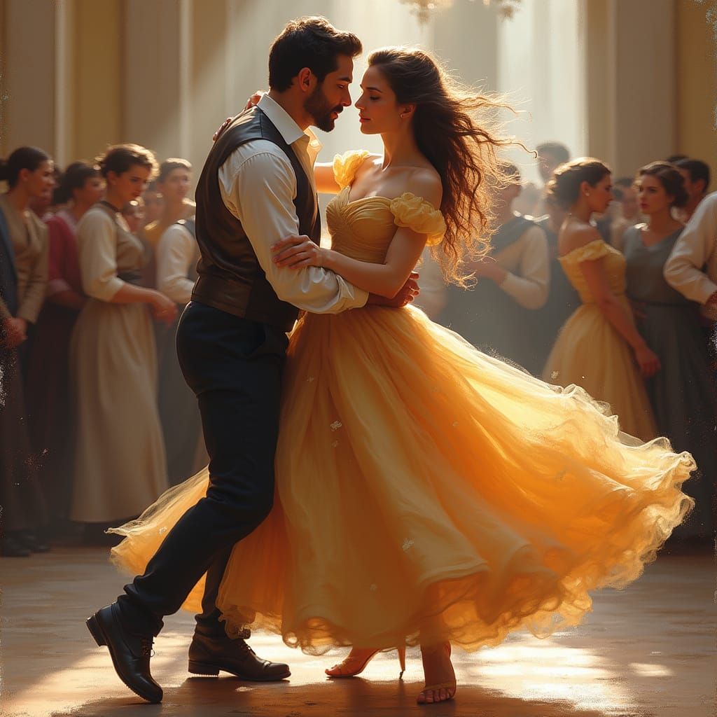 Man and Princess Dance Scene in Impressionist Style