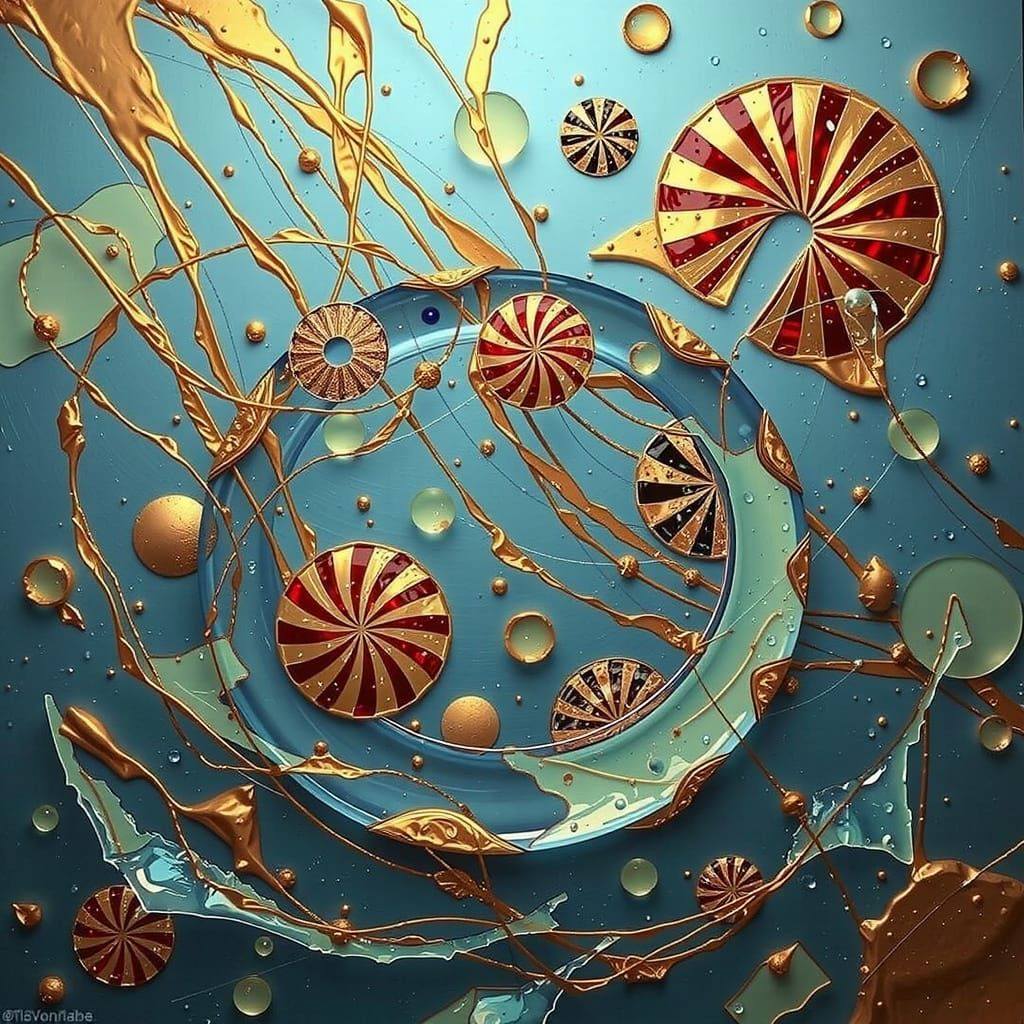 Abstract Gelato Colors Swirling with Red and White Stripes