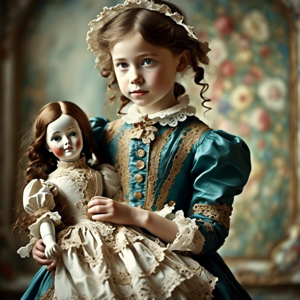 A girl and her doll, vintage