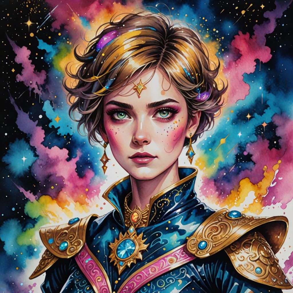 Joyful Warlock in Ornate Magical Attire