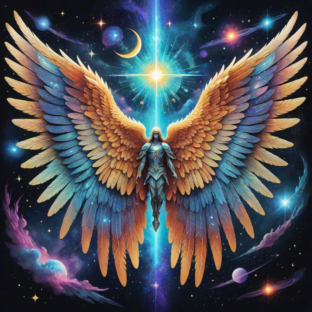 Holographic Angel Wings in Astral Cosmic Art