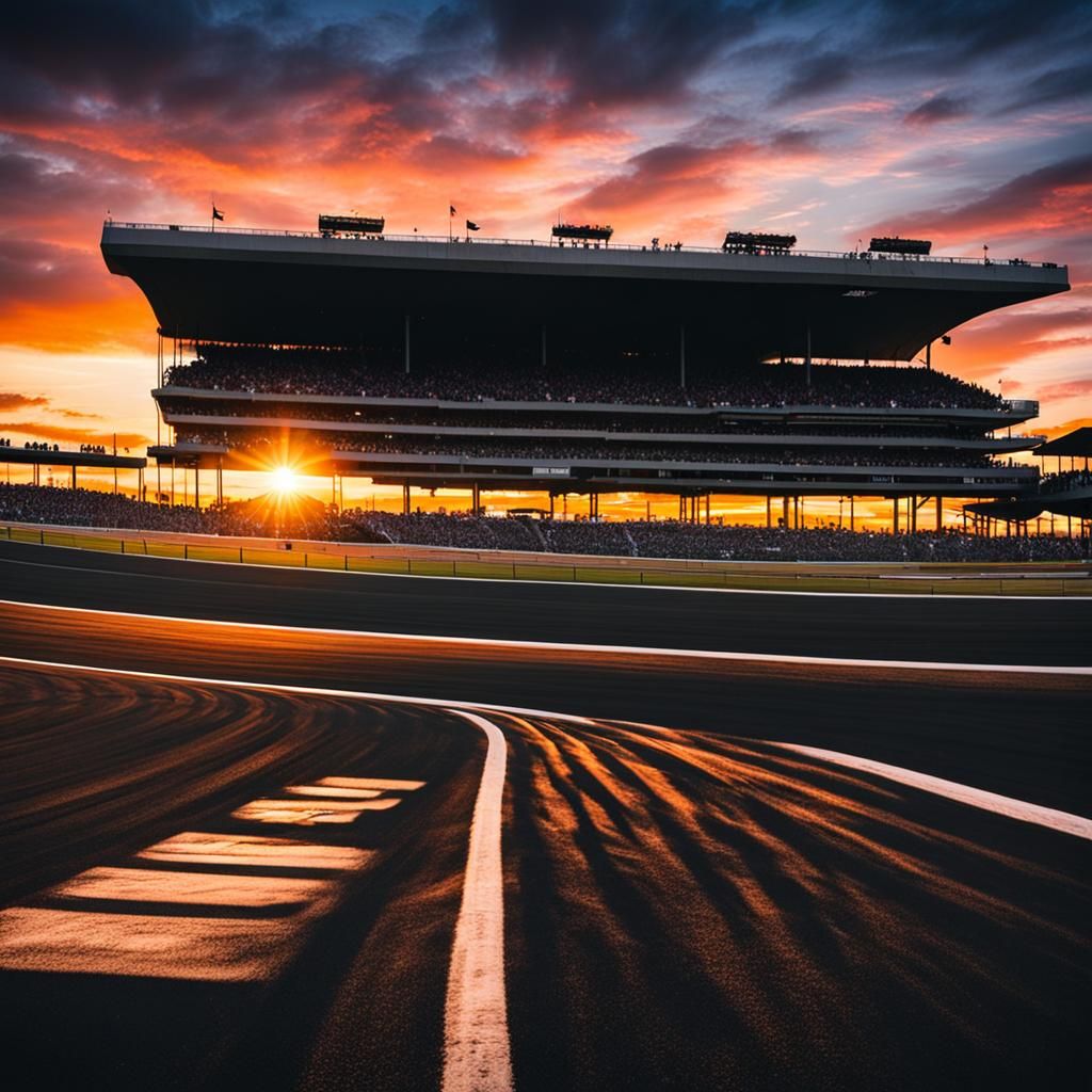 Racetrack Sunset Under a Colorful Sky