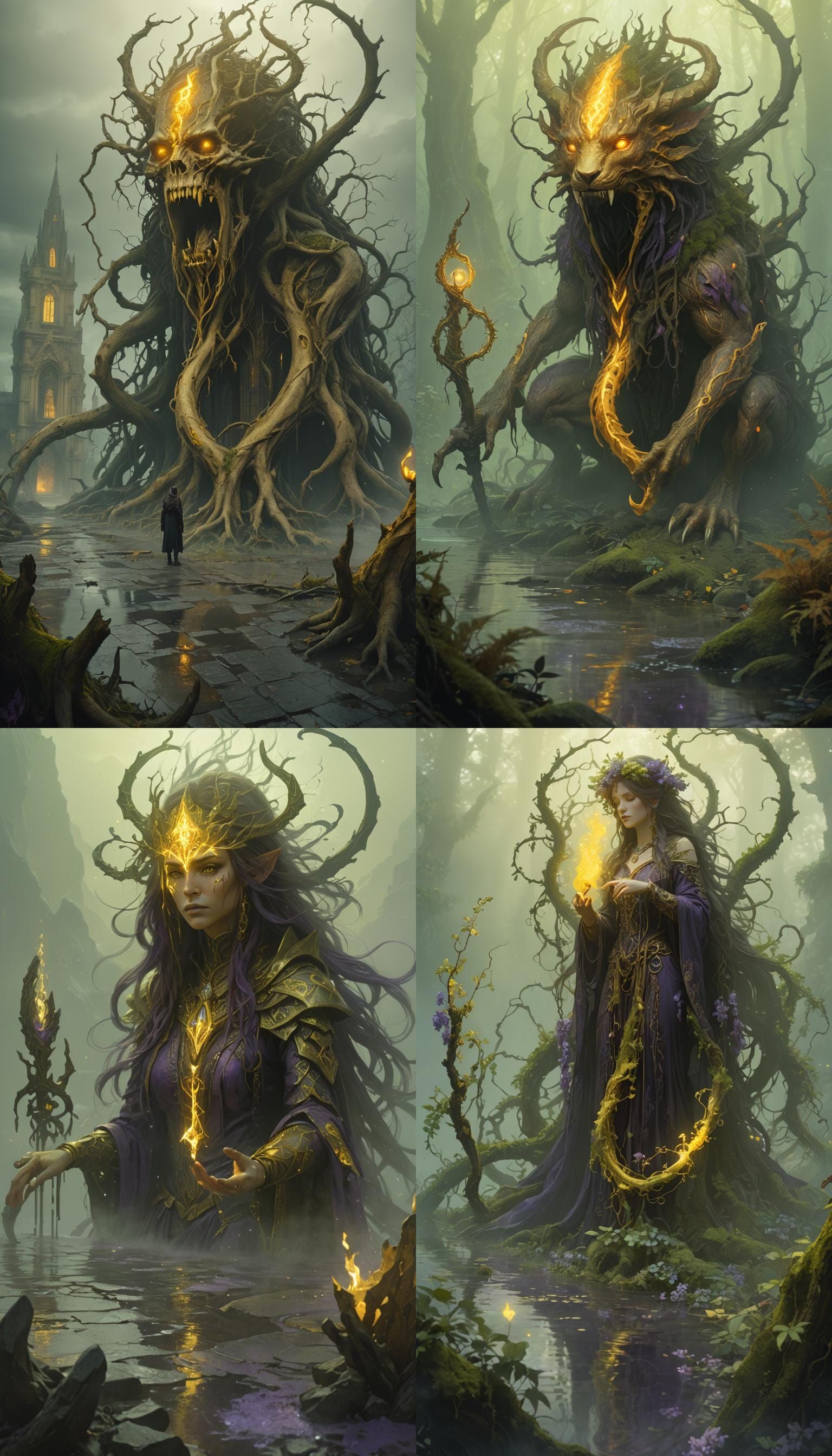 Dark Fantasy Landscape in Purple and Yellow
