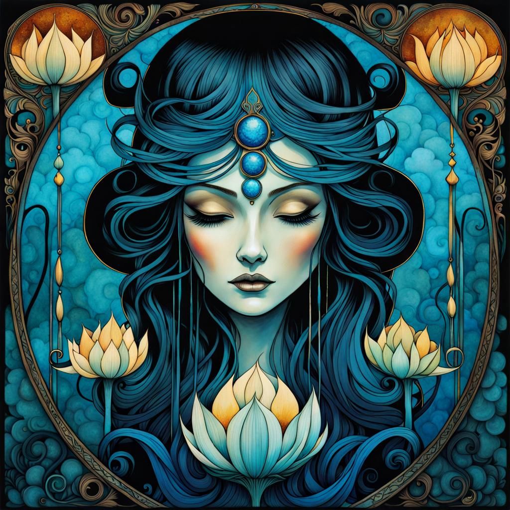 Art Nouveau Lady Lotus Dream