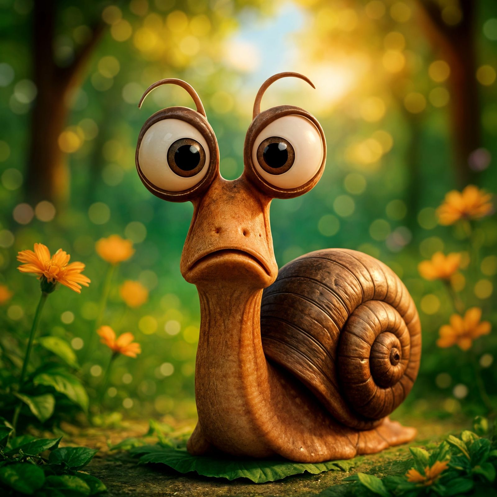 Anthropomorphic Snail in Sunny Garden: 3D Digital Art