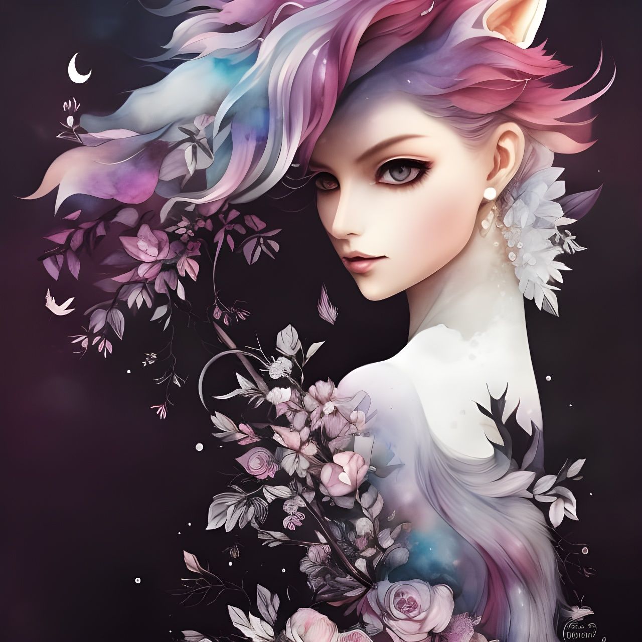 Magical Fox Girl in Minimalist Digital Art