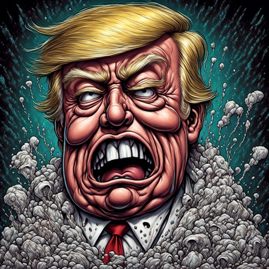 Cartoon Crying Donald Trump in Diaper