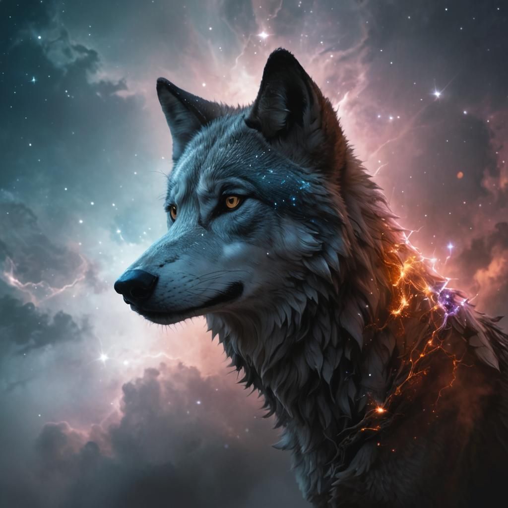 Galaxy Wolf in Glass: Detailed Digital Art