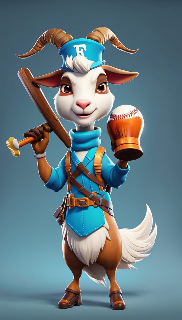 Cartoon Goat Baseball Player: 3D Fortnite-Style Character
