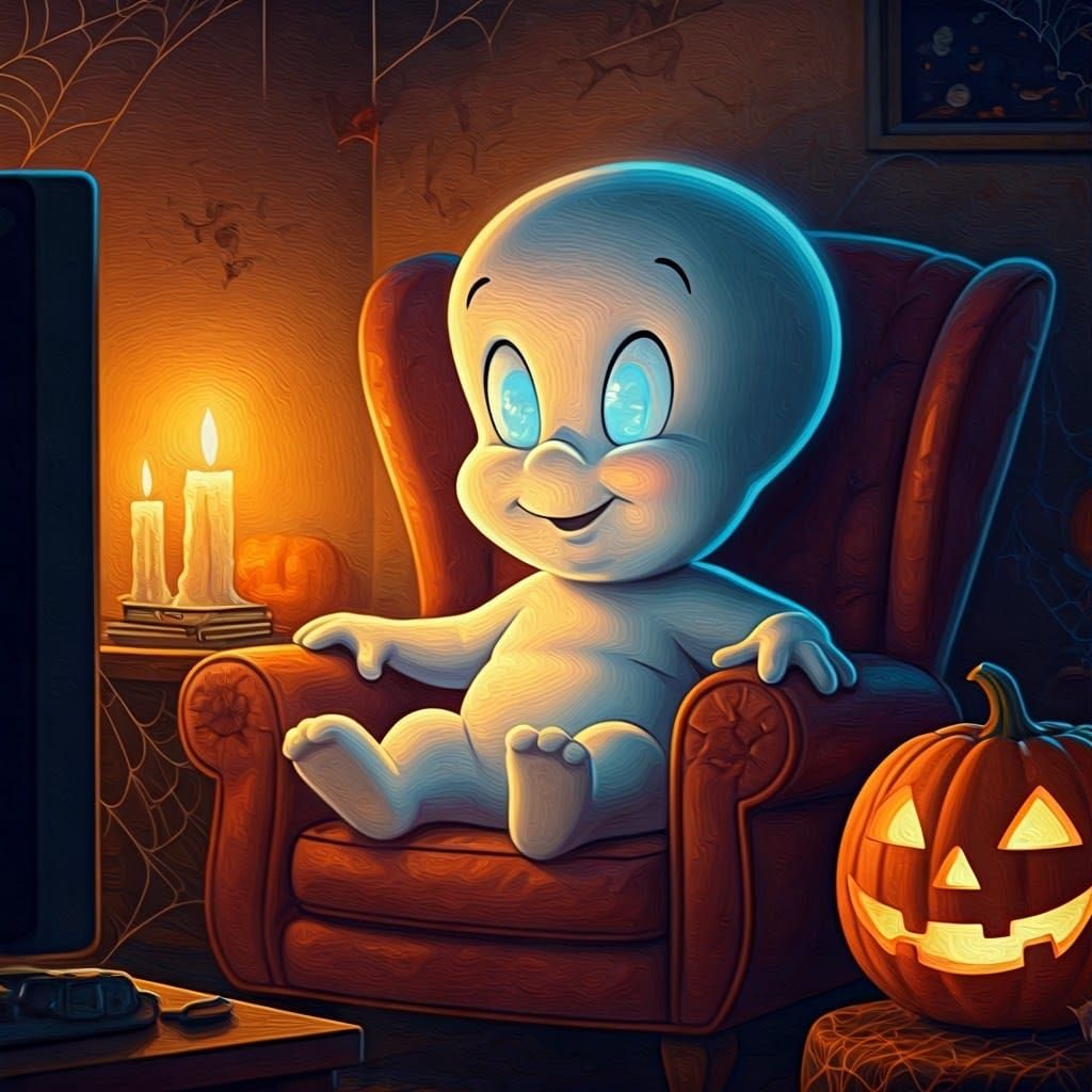 Casper the friendly ghost watching TV