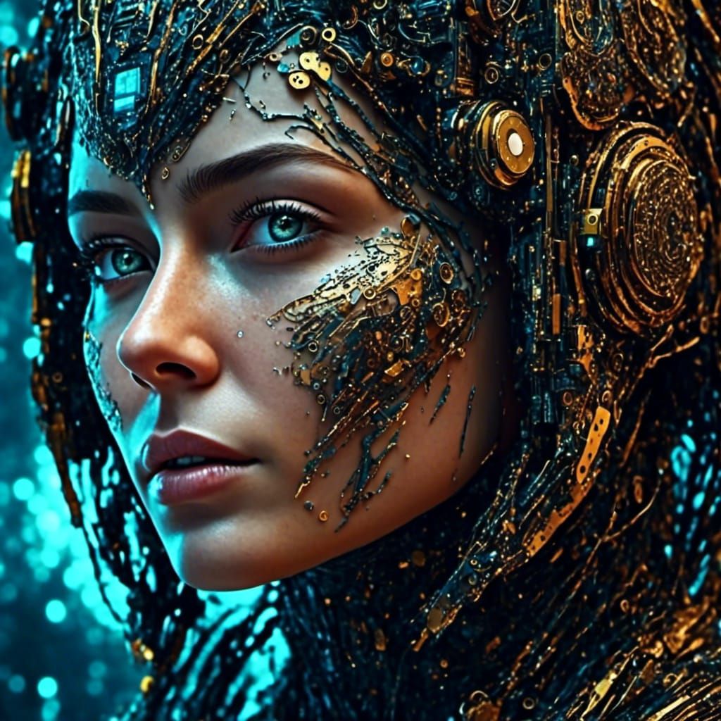 Circuit Board Woman: Detailed Matte Painting