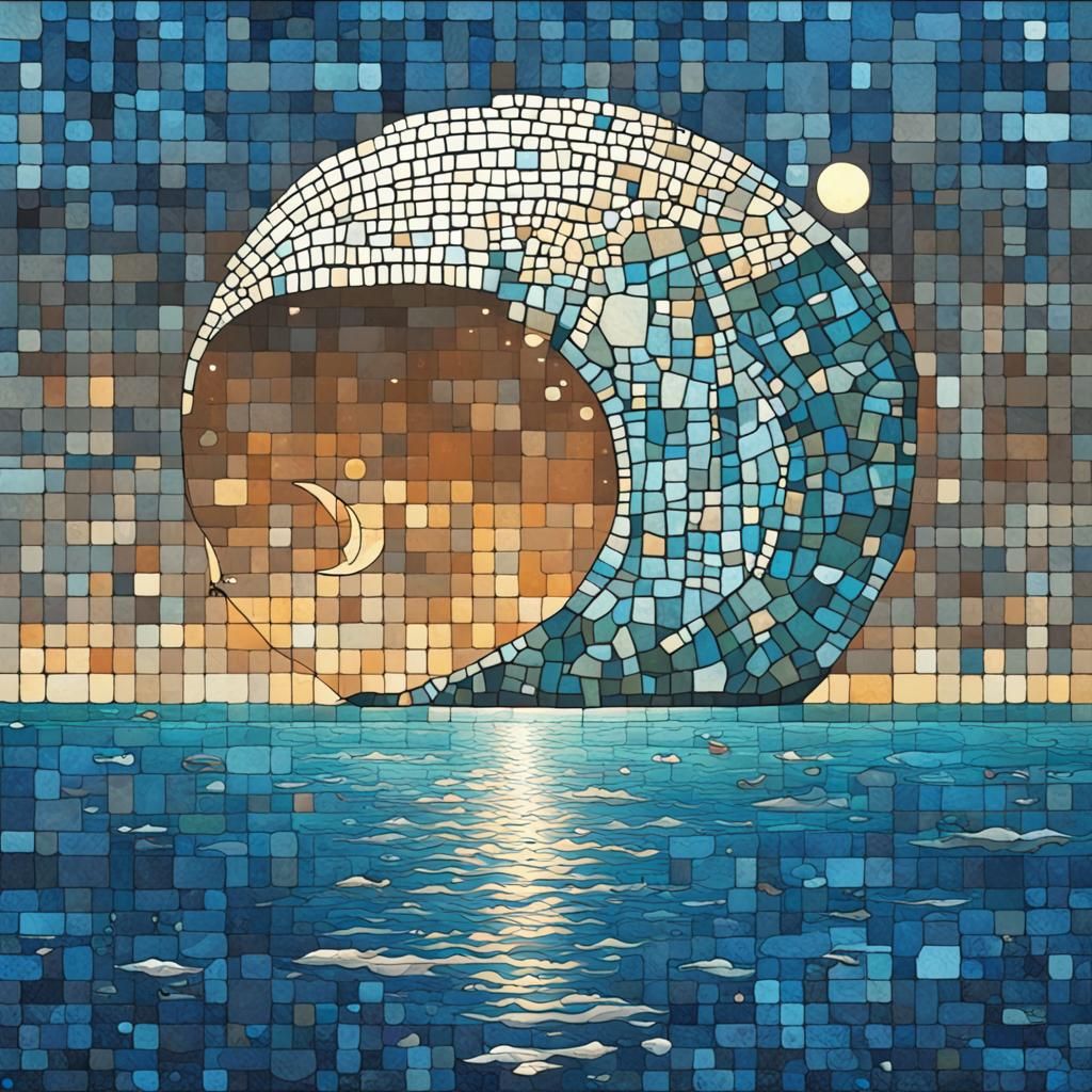 Moon on Alien Planet in Mosaic Style