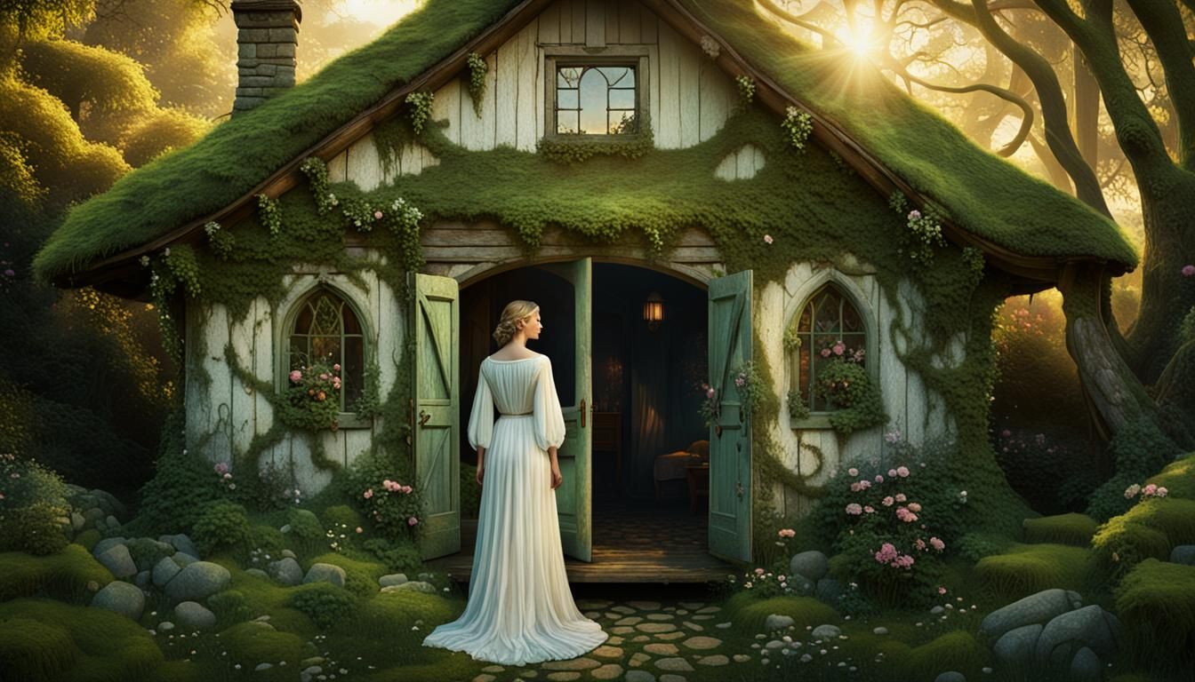Surreal Woman in Cottage, Dreamy Surrealism