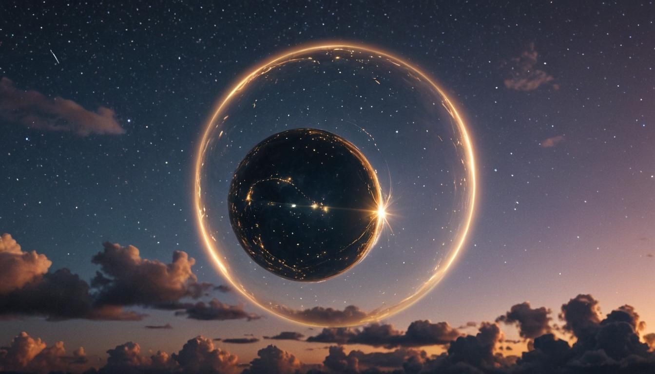 Glowing Orb in Starry Night Sky: Dreamy Aura