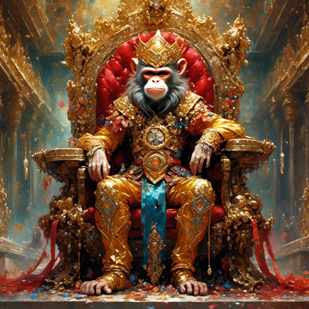 Monkey King on Jeweled Throne in Castle