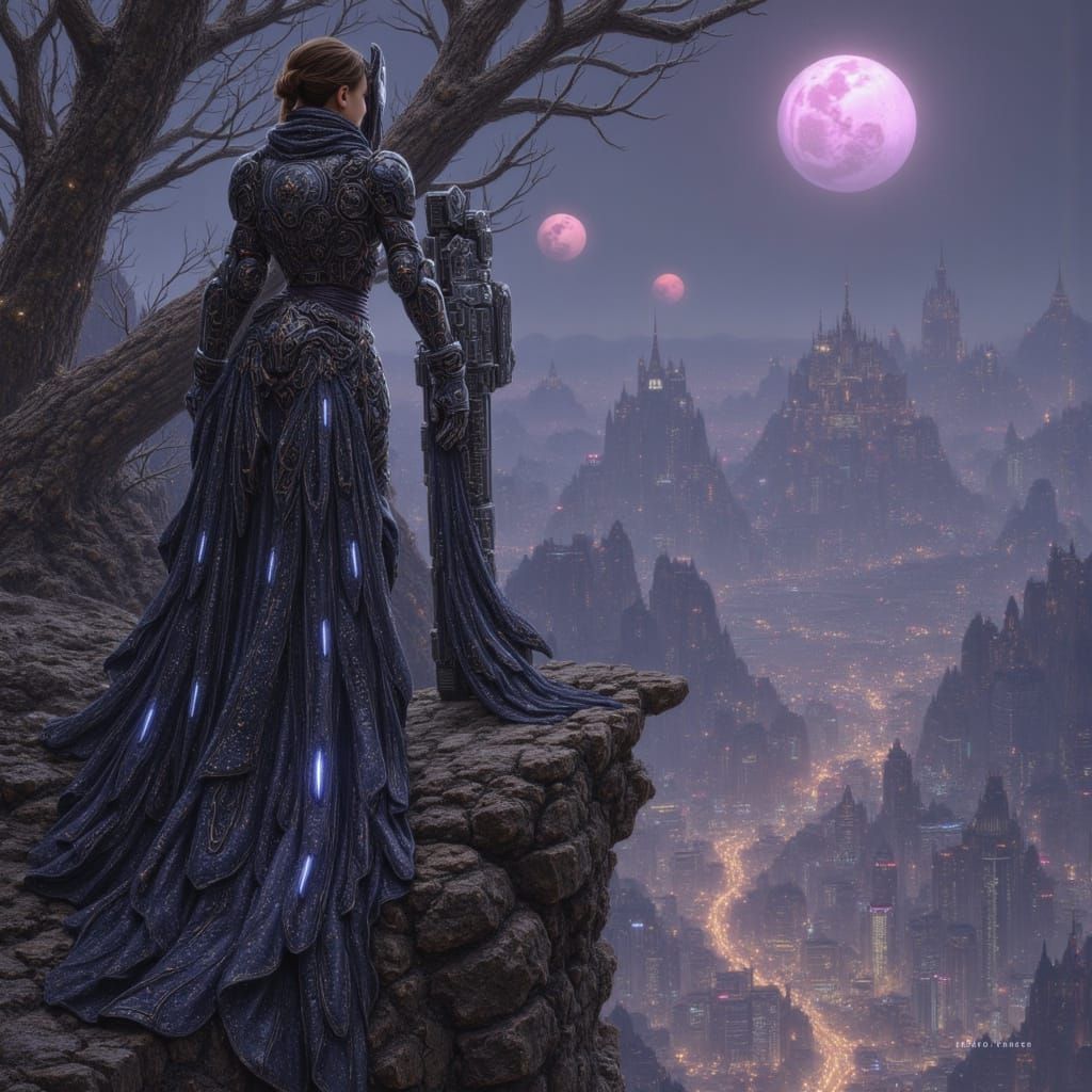 Regal Queen in Obsidian Armor Overseeing Twilight Kingdom