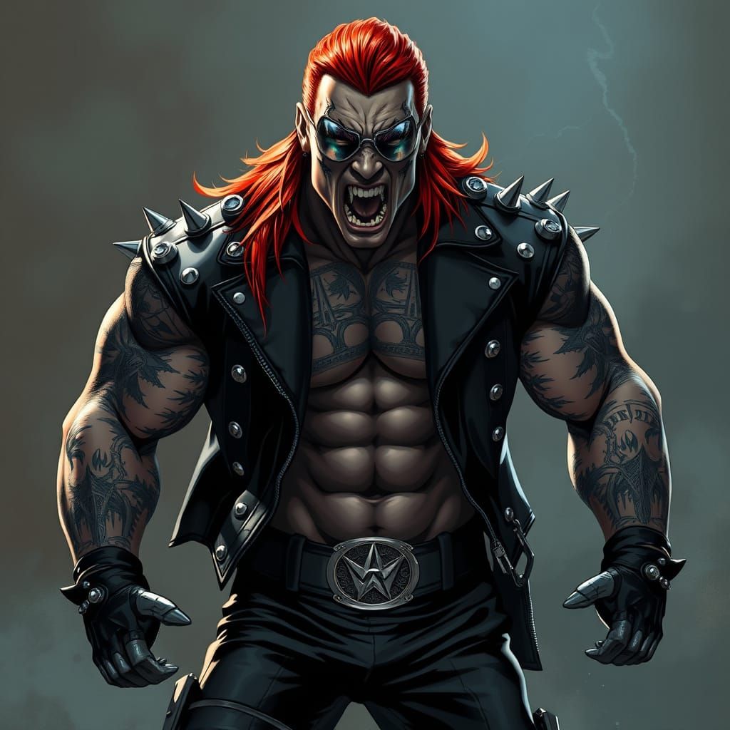 Vampiric Wrestler in Gothic Leather Attire