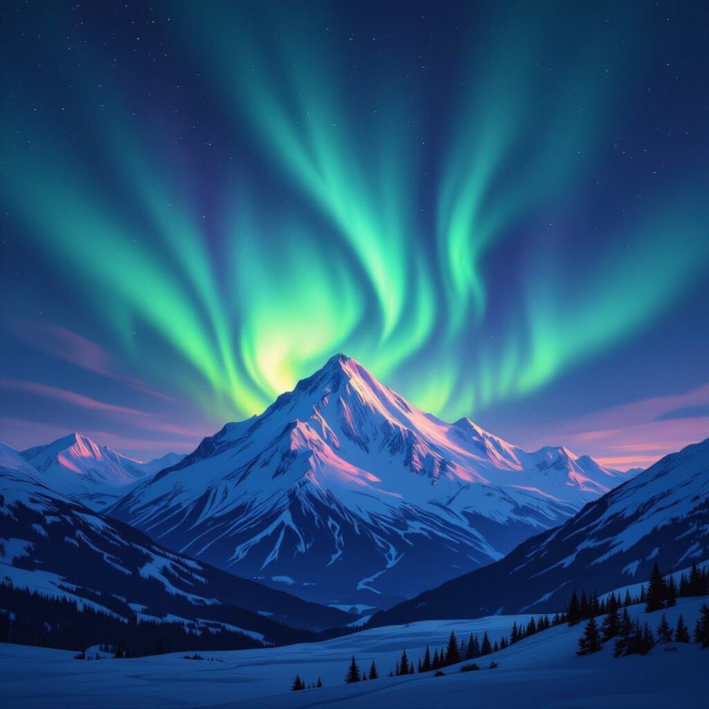 Aurora Borealis Over Snow-Capped Mountains