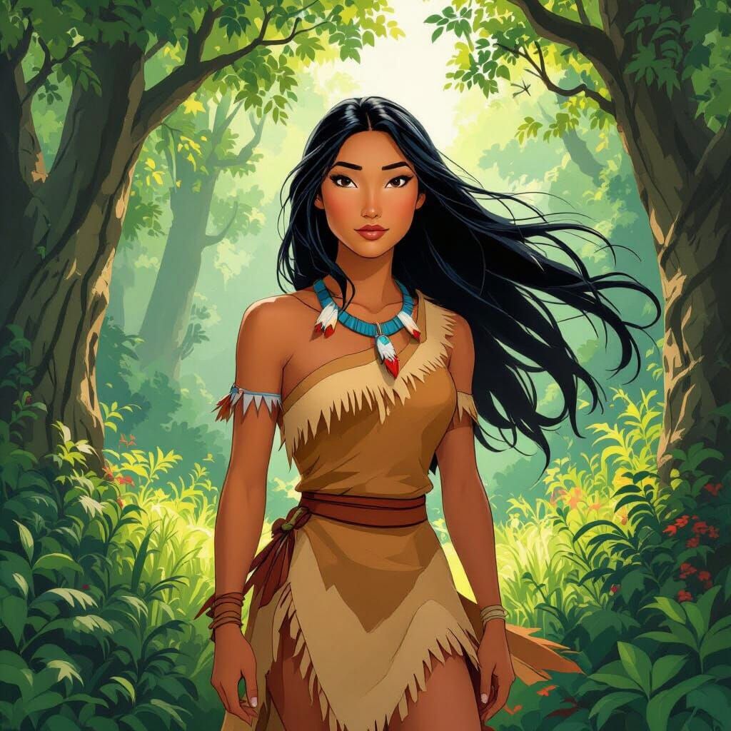 Pocahontas in a Lush Forest, Realistic Textures