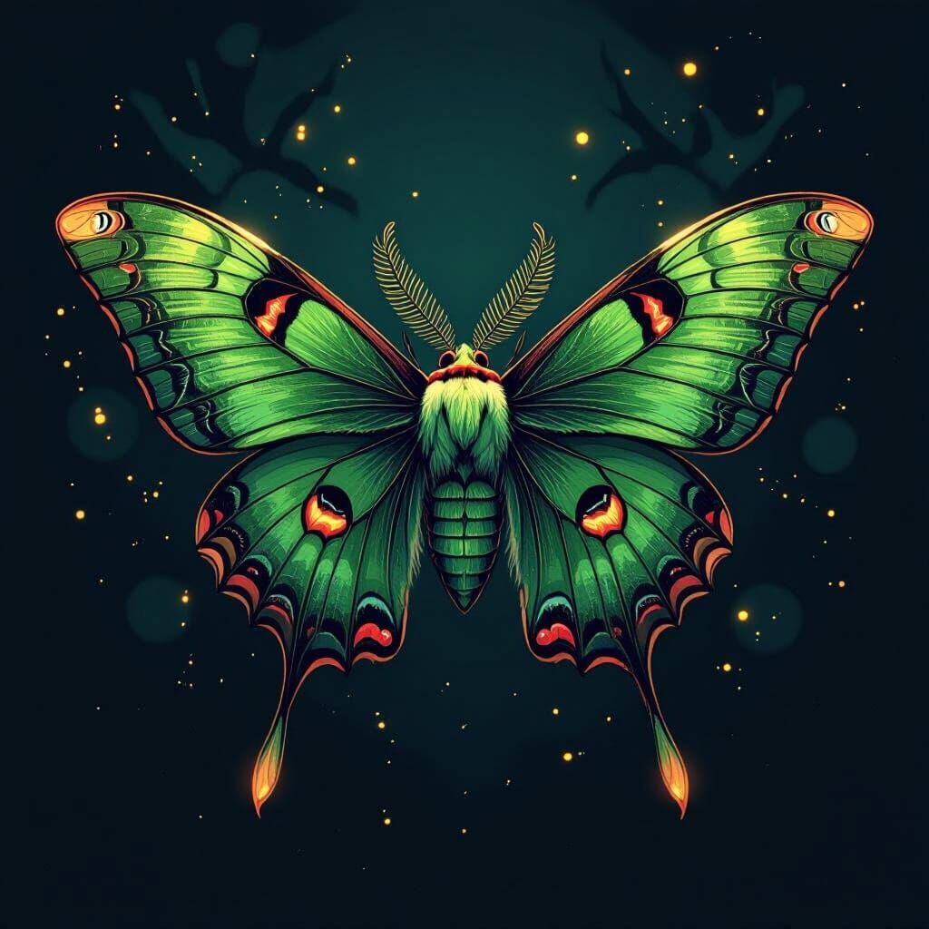 Luna Moth with Tattoo Art in Graphic Style