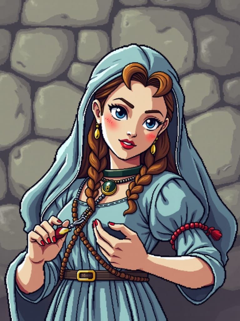 Princess in Old Inn, Retro Pixel Art Style