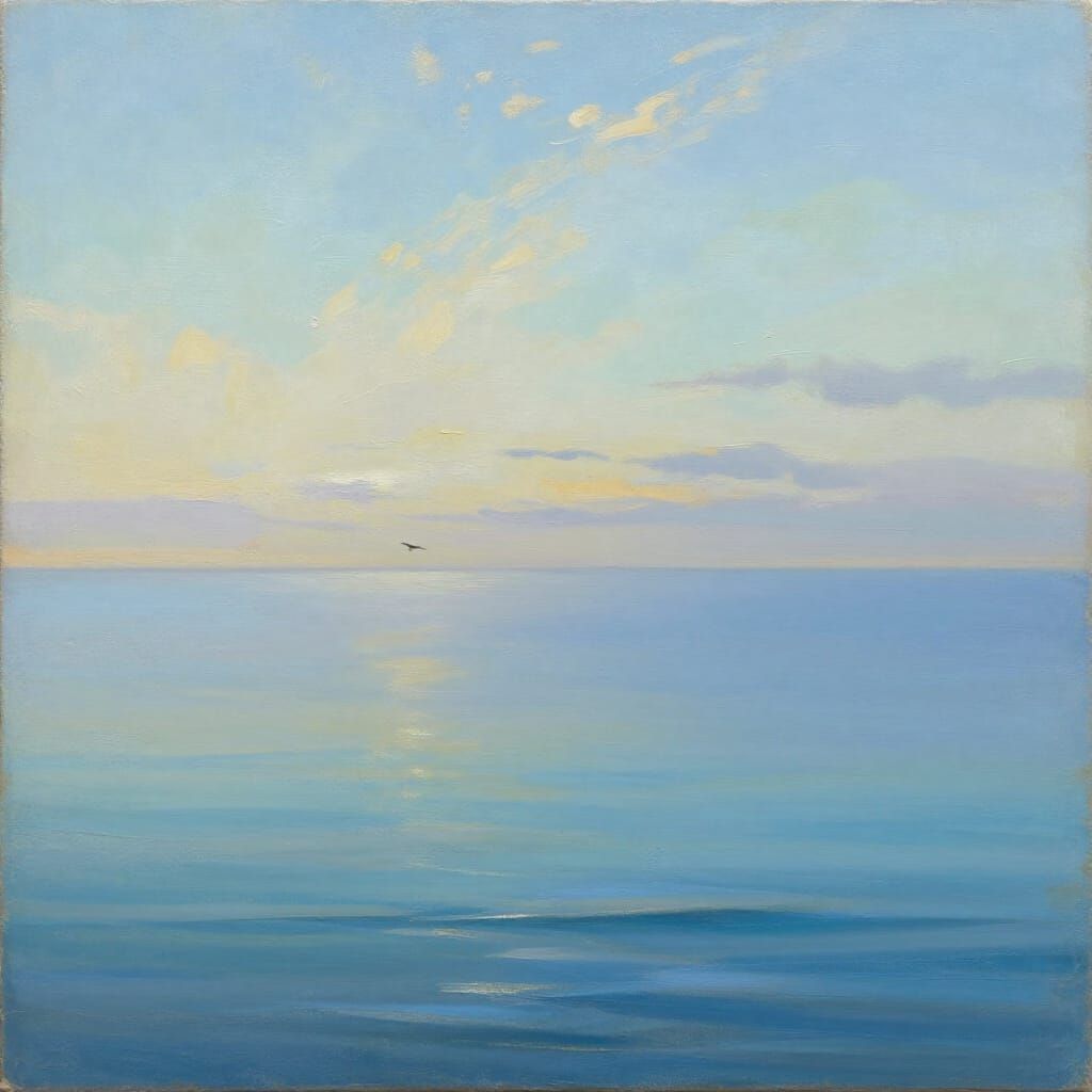 Calm Ocean Meets Sky Minimalist Oil Painting