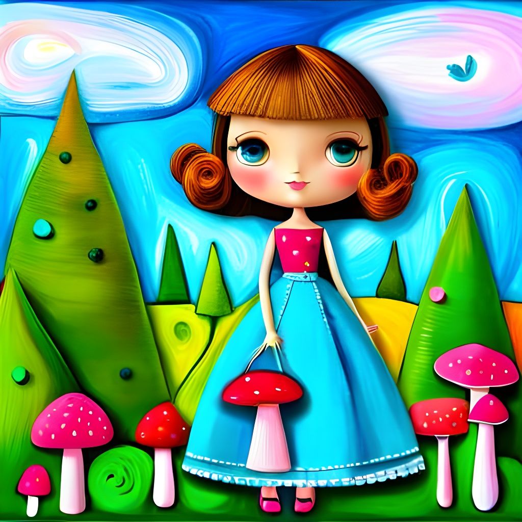 Adorable Blythe Doll in Pink Forest, Art Brut