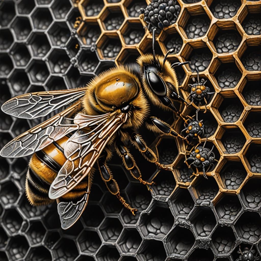 Hyperdetailed Charcoal Drawing of a Queen Bee