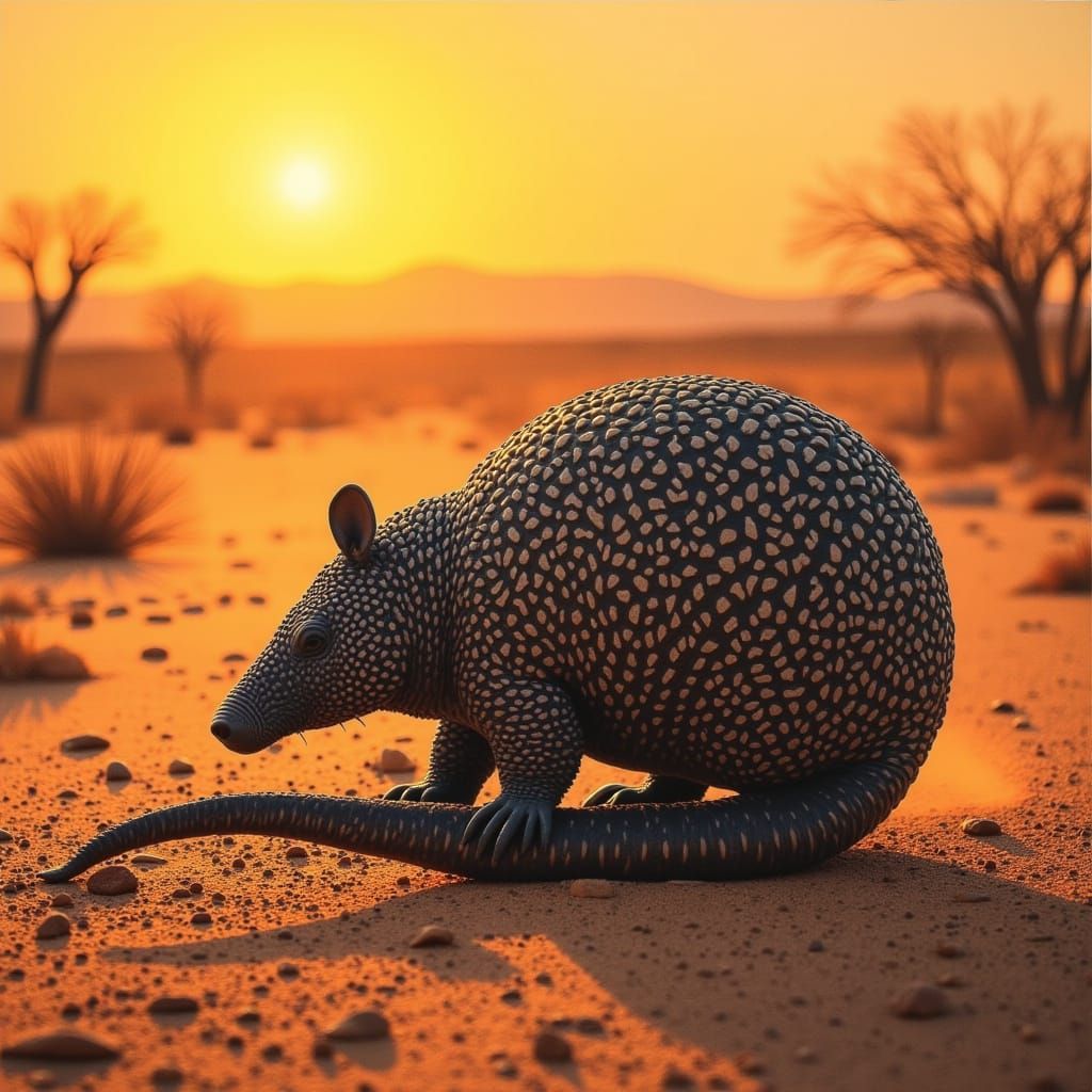 Armadillo in Desert Landscape at Dawn