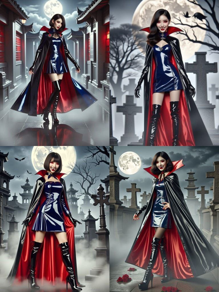 Ethereal Vampire in Patent Leather Cheongsam Dress