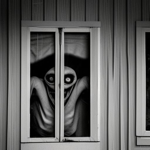 Creepy Man with Wide Smile Peering in Window