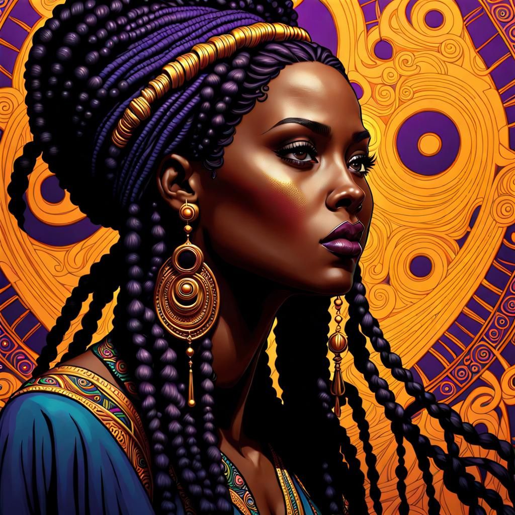 Psychedelic Portrait: African American Woman in Klimt Style