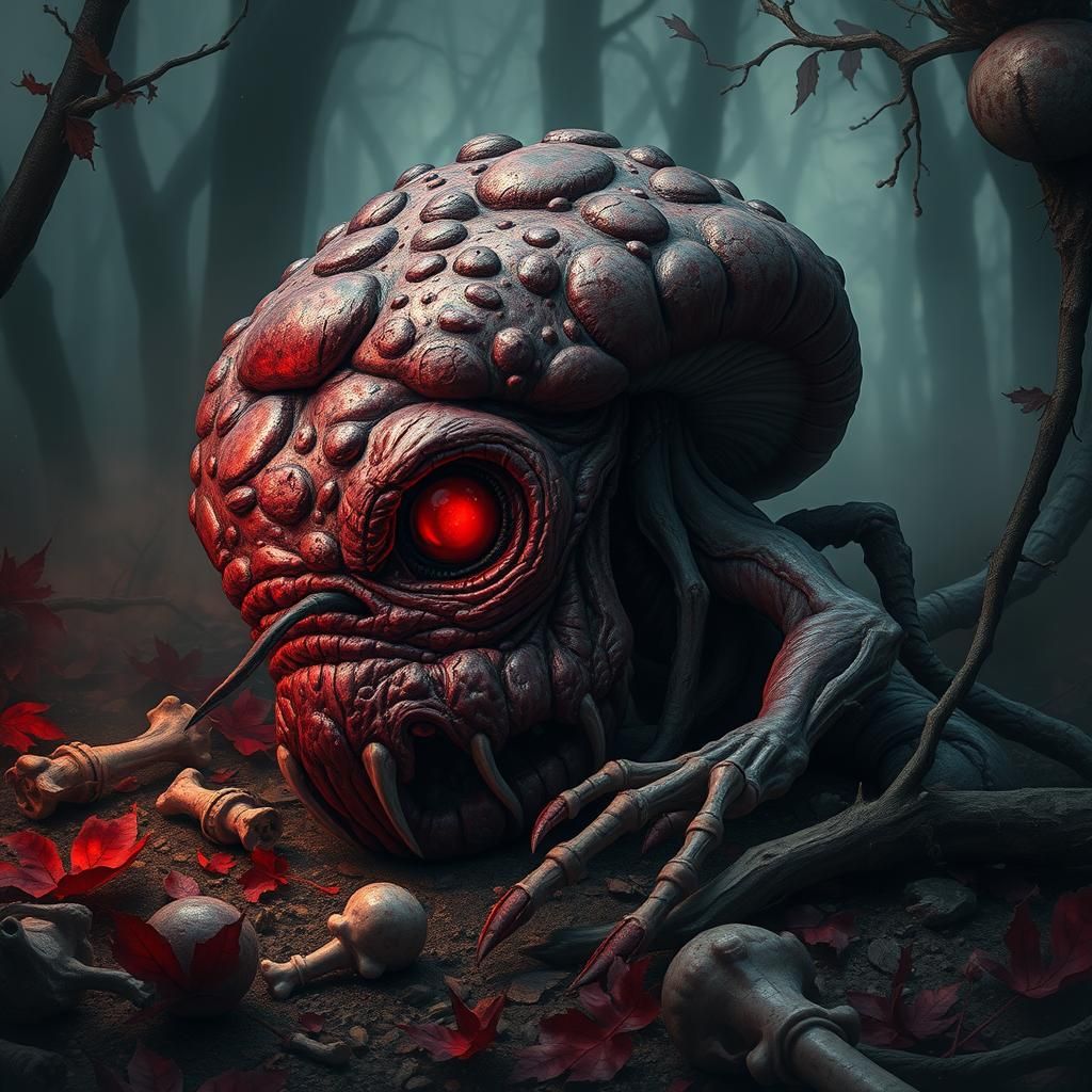 Twisted Mushroom Monster in Dark Fantasy Style