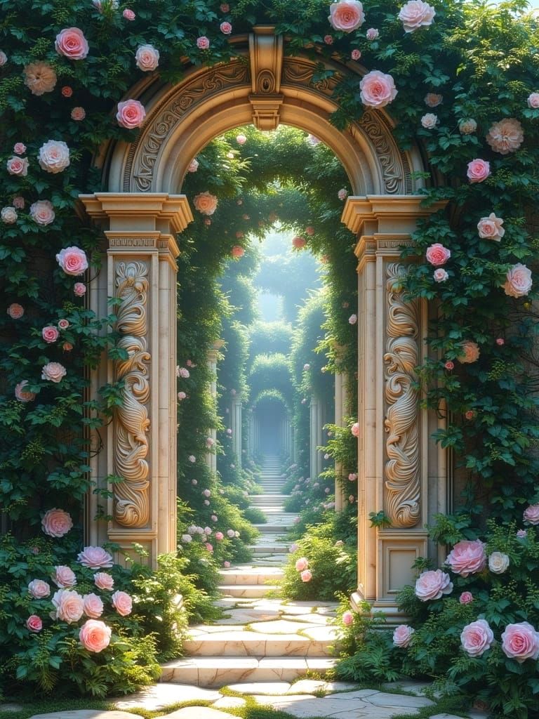 Surreal Portal to Idyllic Lost World in Whimsical Art Style