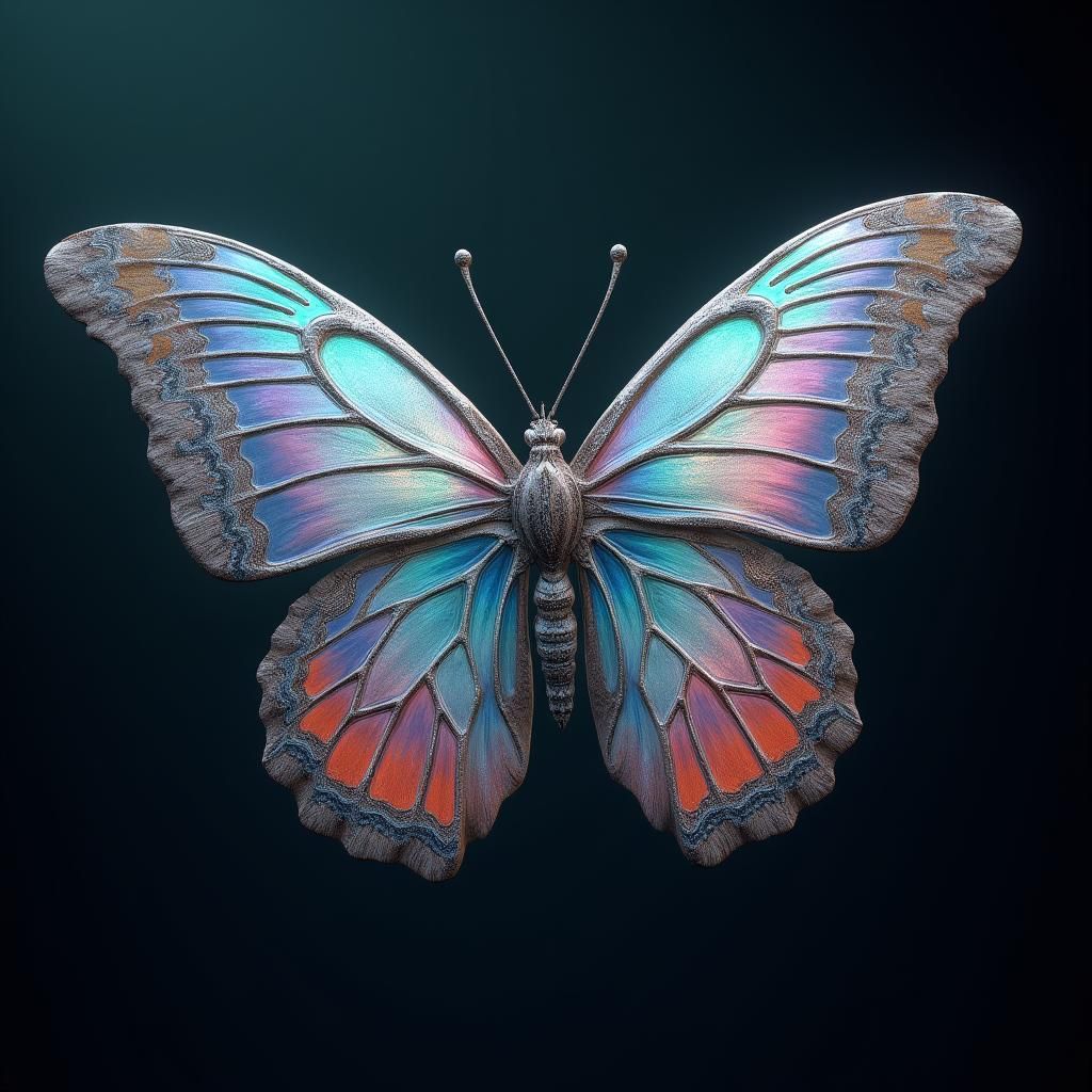 Iridescent Butterfly with Intricate Wings in Fantasy Art