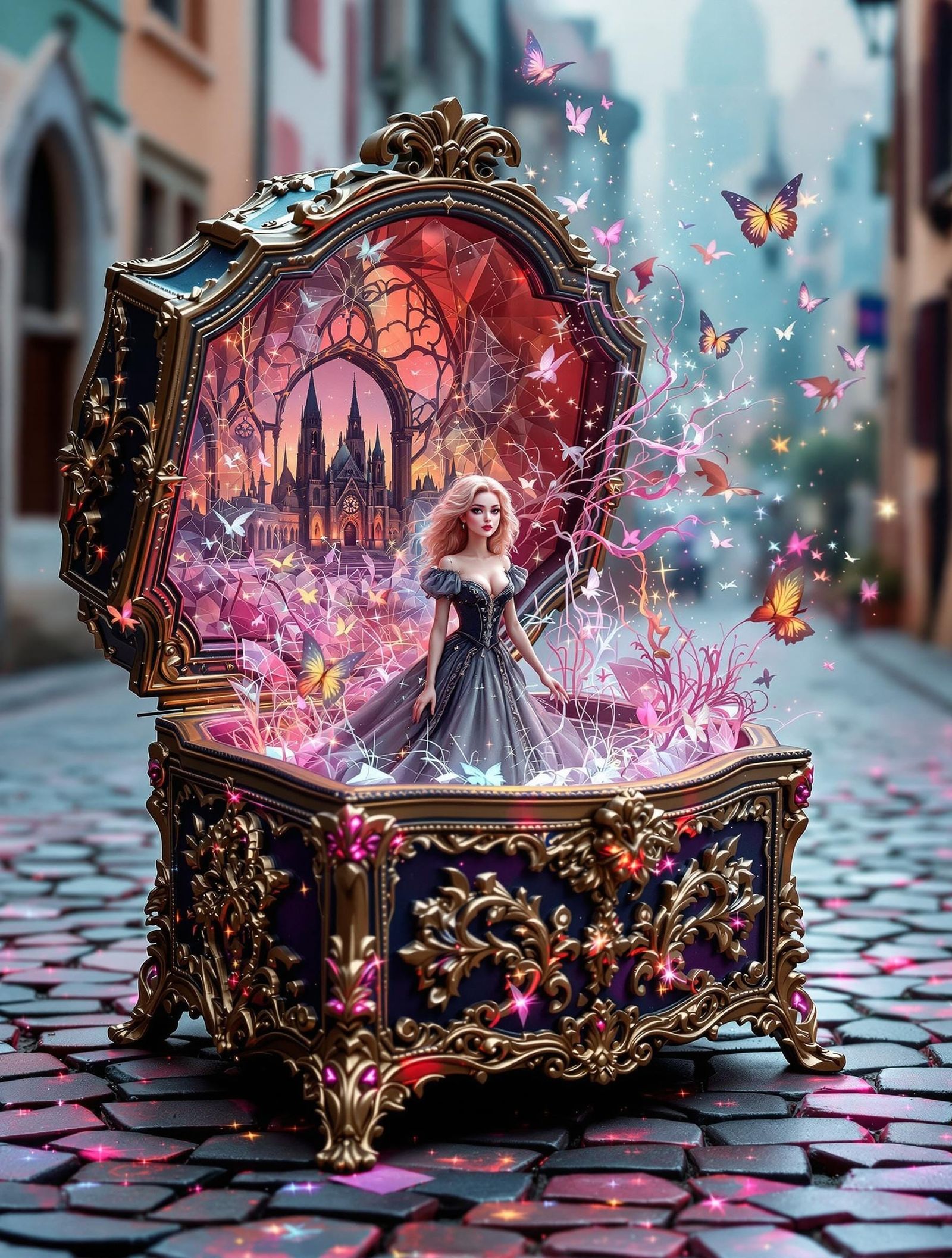 Surreal Fauvist Woman Breaks Free from Ancient Music Box