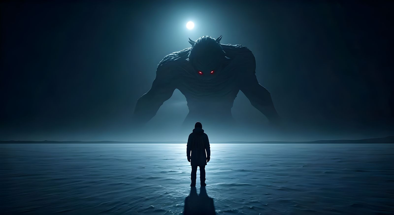 Frozen Lake Showdown Under Darkened Sky