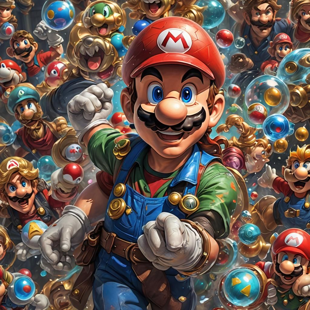 Hyperdetailed Super Mario Portrait in Art Nouveau Style