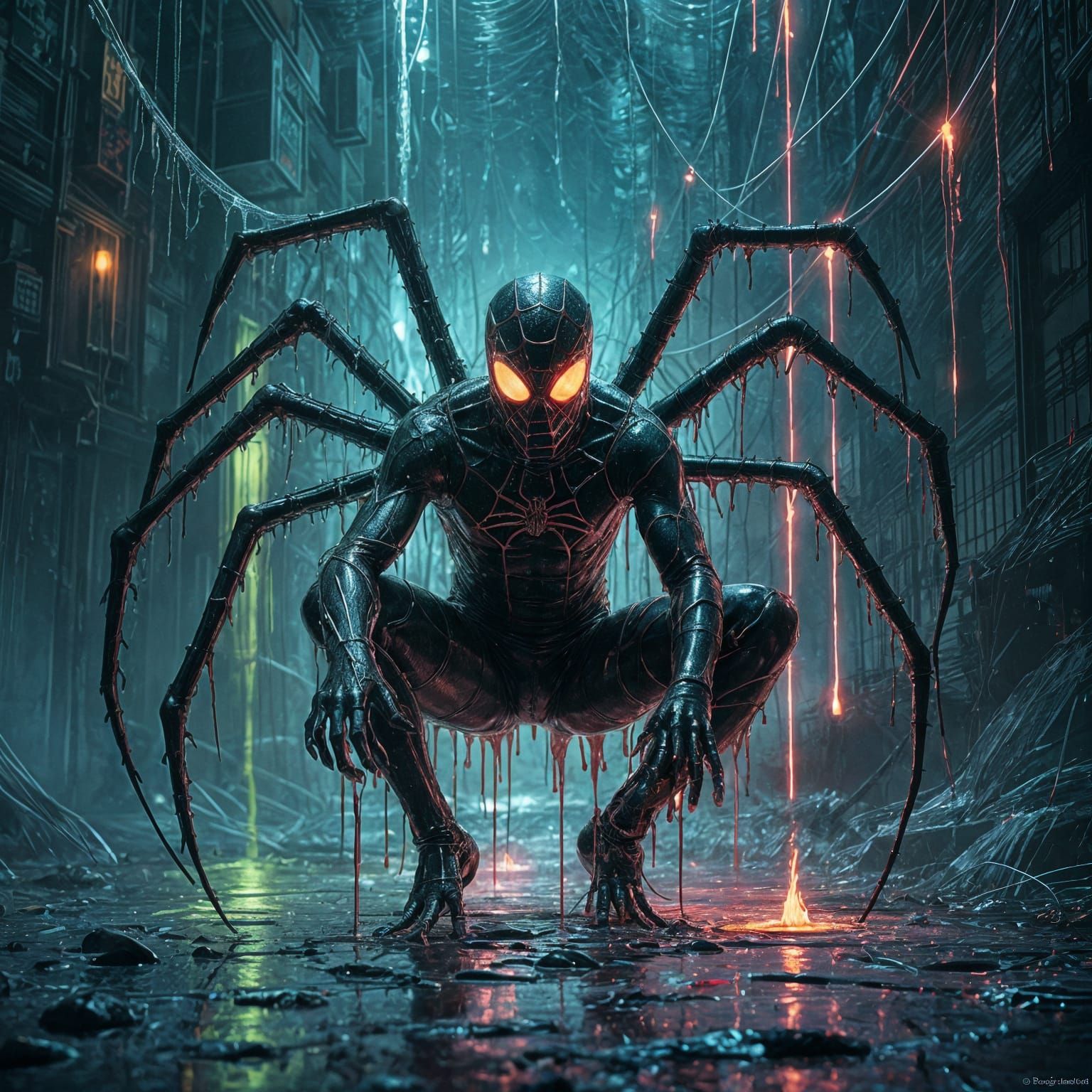 Human to Spider Transformation in Surreal Psychedelic Art