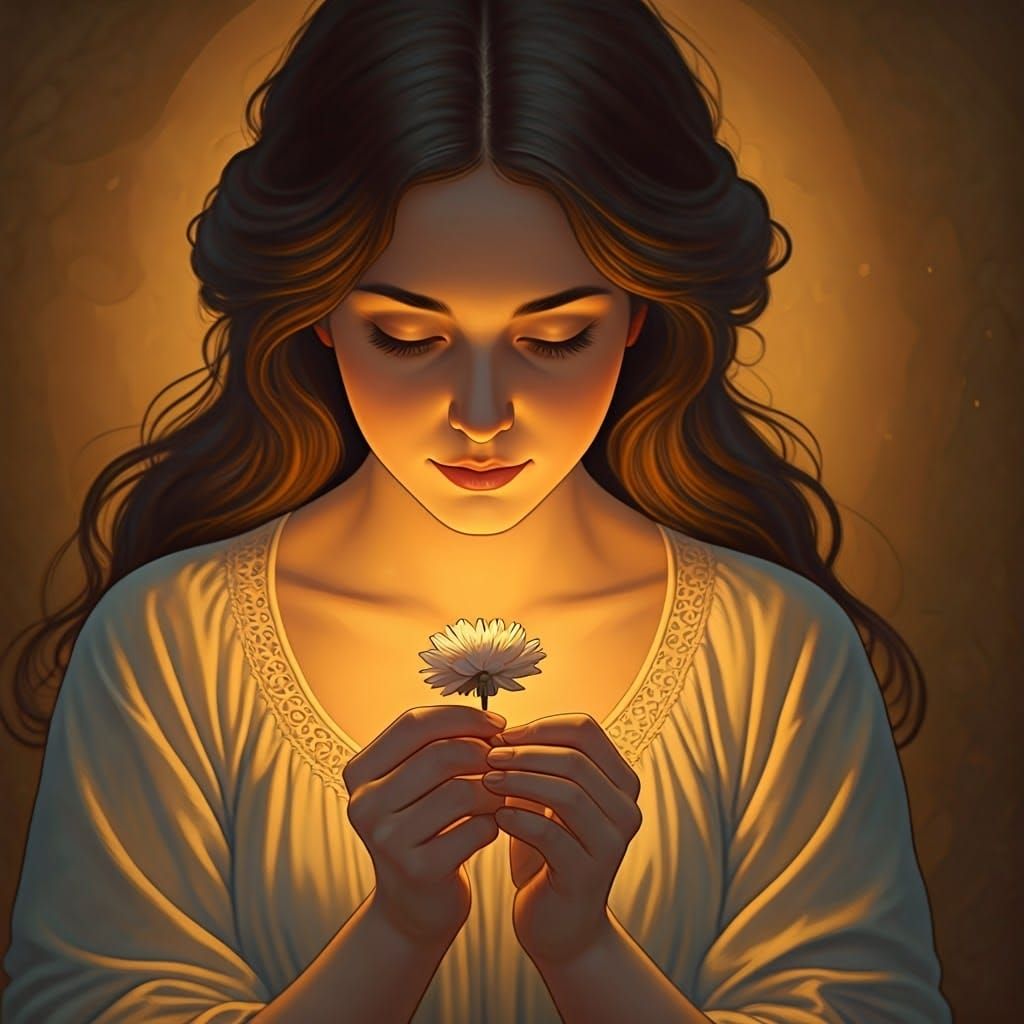 Woman with Flower in Dreamy Impressionist Style