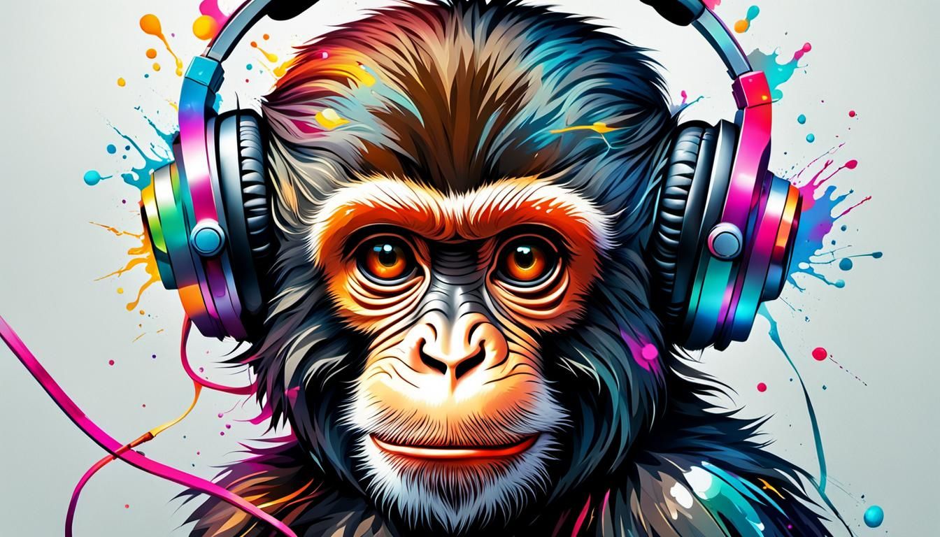 Detailed Monkey with Headphones in Hyperrealistic Style