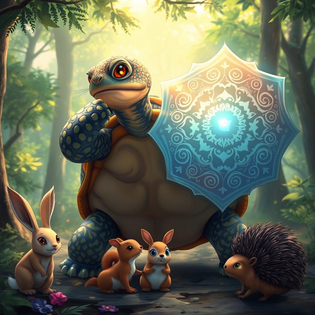Majestic Turtle Guardian in Dreamy Forest