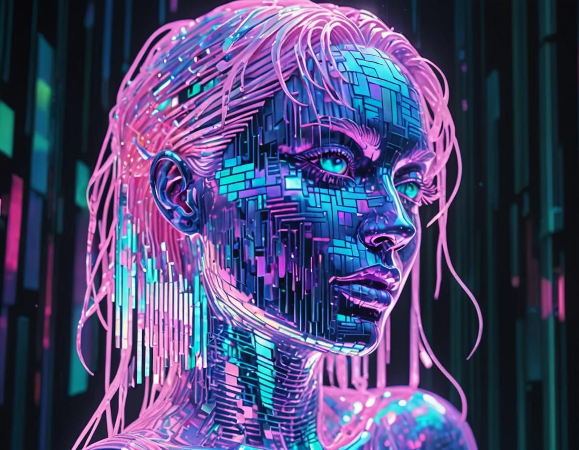 Holographic Vaporwave Glitch,  Fantasy Model, Matrix Weave Dreams, insanely detailed