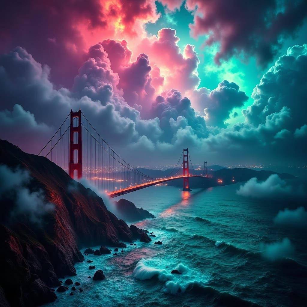 Dramatic Sky Over Suspension Bridge in Southern California