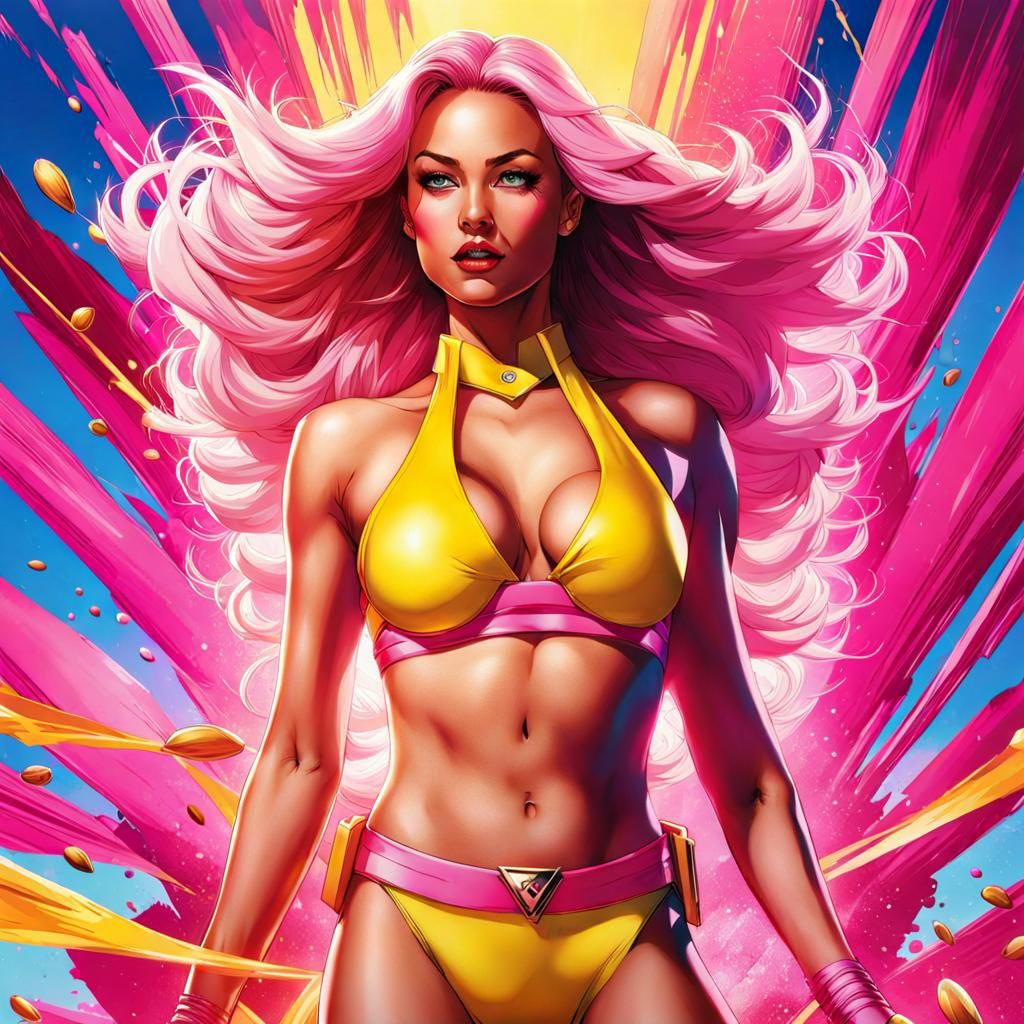 The X-Men's Jubilee with long dyed pink hair and pyro-kineti...