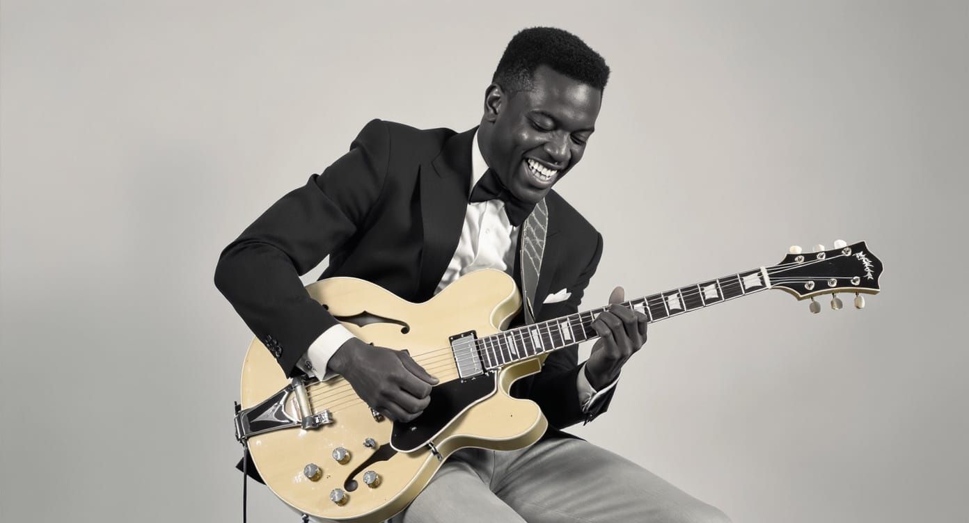 Expressive Portrait of a Young Jazz Guitarist in Black and W...